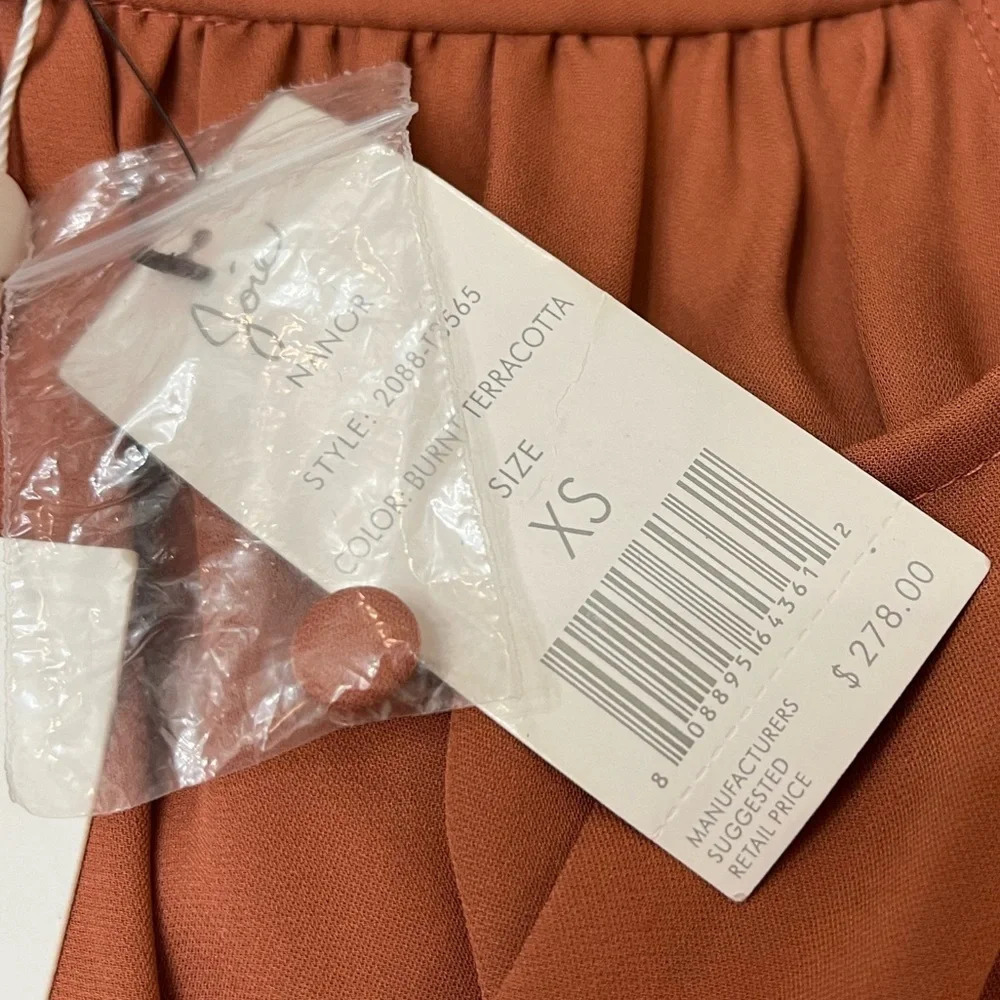 Joie Silk Blouse Burnt Terracotta V-Neck Blouse XS NWT - Picture 3 of 8